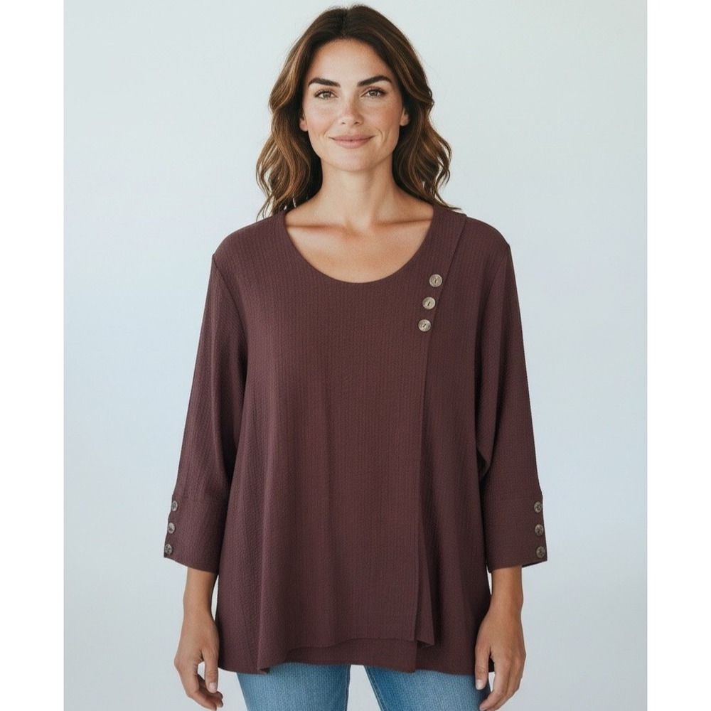 Soft Surroundings Women's 3X Kaari Split Front Textured Tunic Top Brown EUC